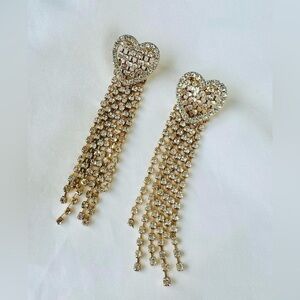 Heart Dangle Rhinestone Stud Earrings | Flashy Party Prom Kawaii